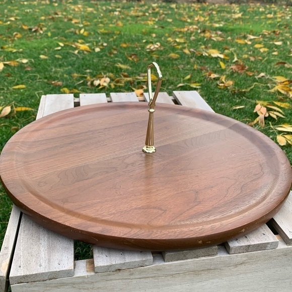 Mid Century Walnut Round Wood Tray - Picture 7 of 7
